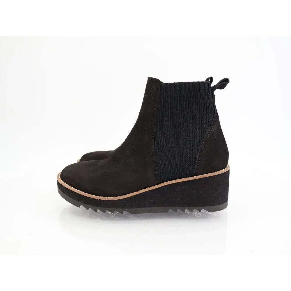 Eileen Fisher Womens Lilou Boots Booties Chelsea Wedge Heel Black Leather 5